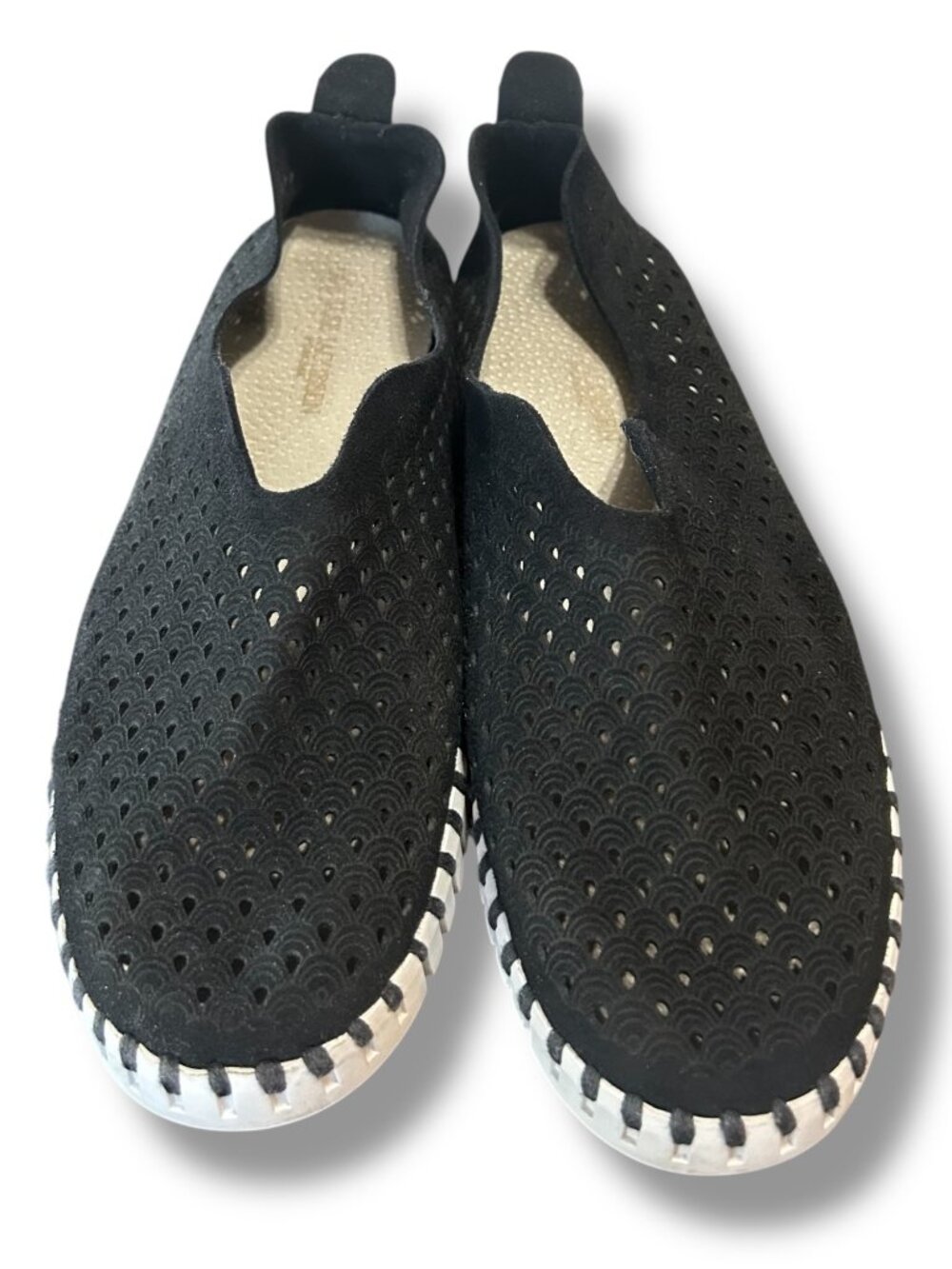 Ilse Jacobsen Tulip 139 Perforated Slip-On Sneakers Black Flats Suede